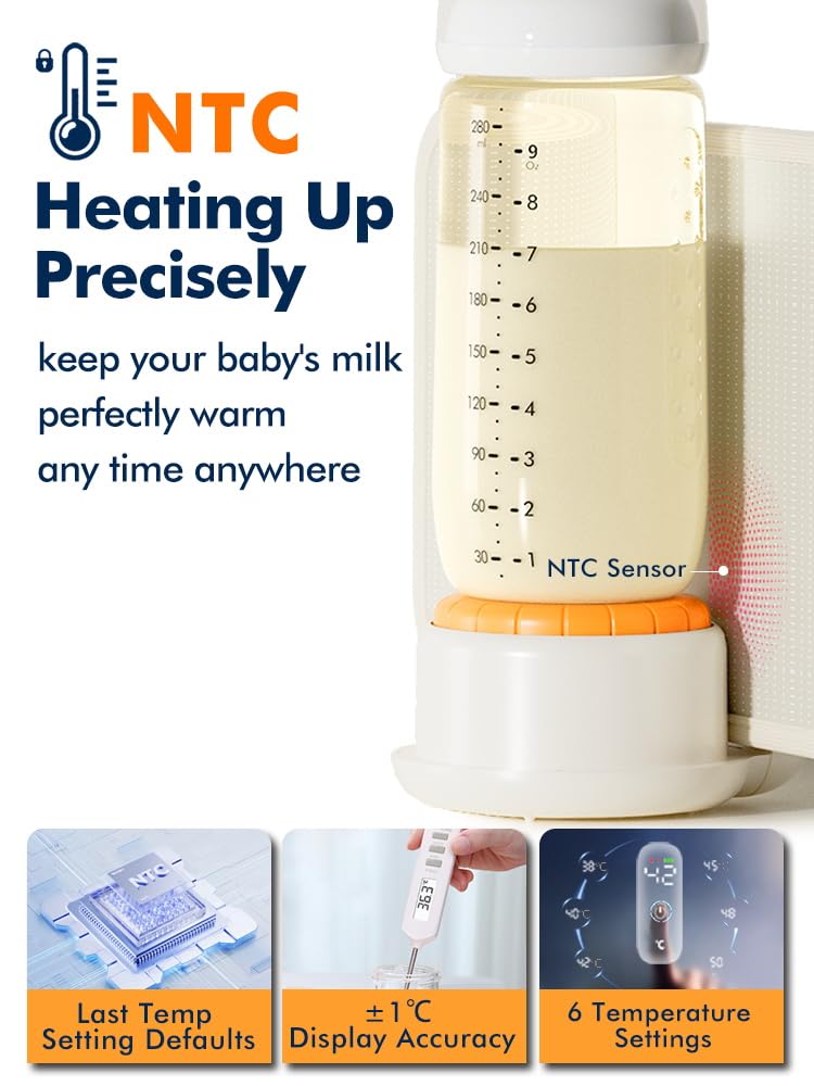 Portable Bottle Warmer for Travel, Baby Bottle Warmer for Breastmilk & Formula, Milk Warmer on the Go, Accurate Temperature Control, Retain Nutrients
