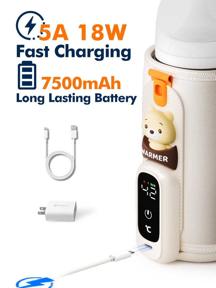 Portable Bottle Warmer for Travel, Baby Bottle Warmer for Breastmilk & Formula, Milk Warmer on the Go, Accurate Temperature Control, Retain Nutrients