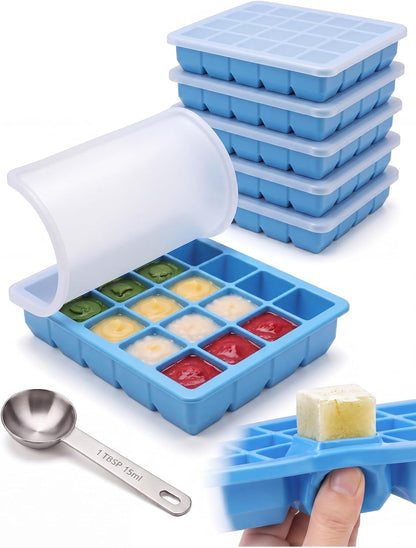 6 Pack 1 Tbsp Silicone Freezer Molds with Lids, Garlic Freezer Tray for Herbs, Ginger, Pesto, Tomato Paste, Lemon Juice & Ice Cubes, Food Grade Easy Release Portion Control Trays