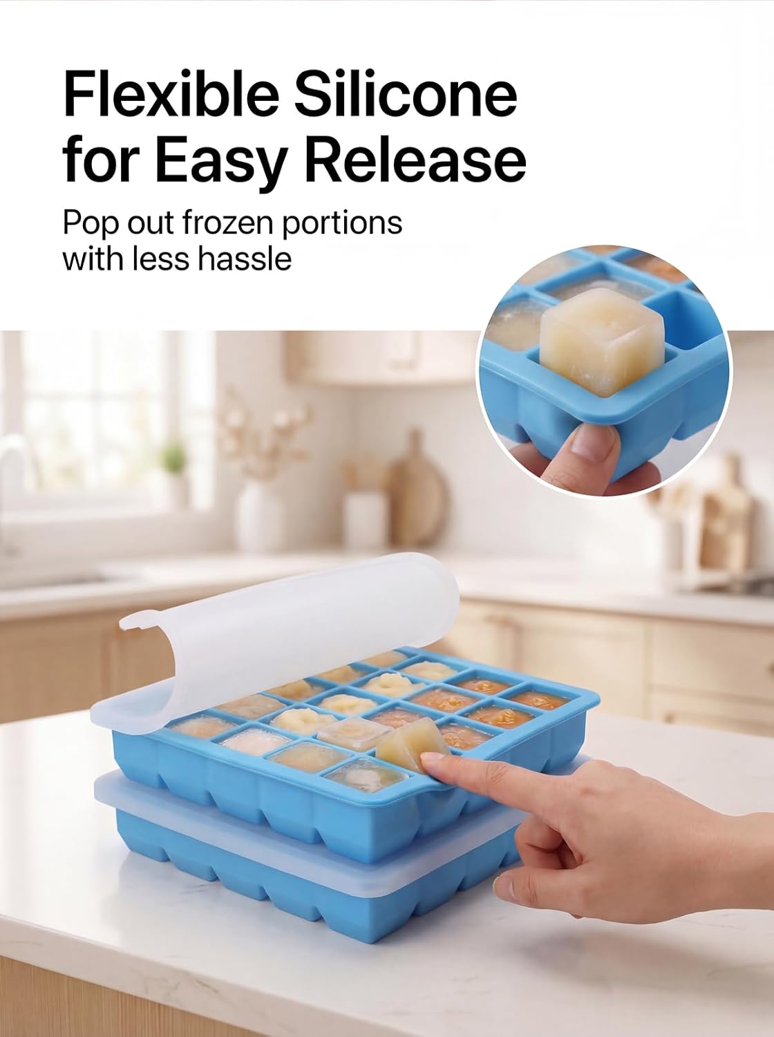 6 Pack 1 Tbsp Silicone Freezer Molds with Lids, Garlic Freezer Tray for Herbs, Ginger, Pesto, Tomato Paste, Lemon Juice & Ice Cubes, Food Grade Easy Release Portion Control Trays