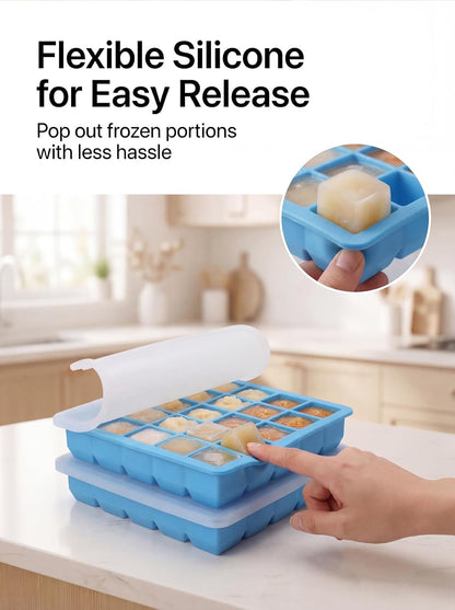 6 Pack 1 Tbsp Silicone Freezer Molds with Lids, Garlic Freezer Tray for Herbs, Ginger, Pesto, Tomato Paste, Lemon Juice & Ice Cubes, Food Grade Easy Release Portion Control Trays