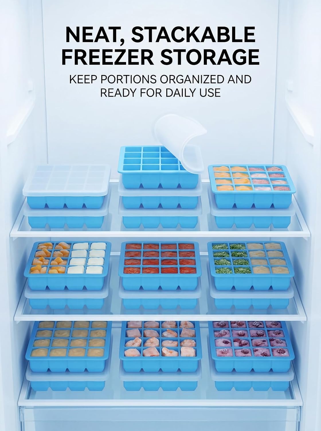 6 Pack 1 Tbsp Silicone Freezer Molds with Lids, Garlic Freezer Tray for Herbs, Ginger, Pesto, Tomato Paste, Lemon Juice & Ice Cubes, Food Grade Easy Release Portion Control Trays
