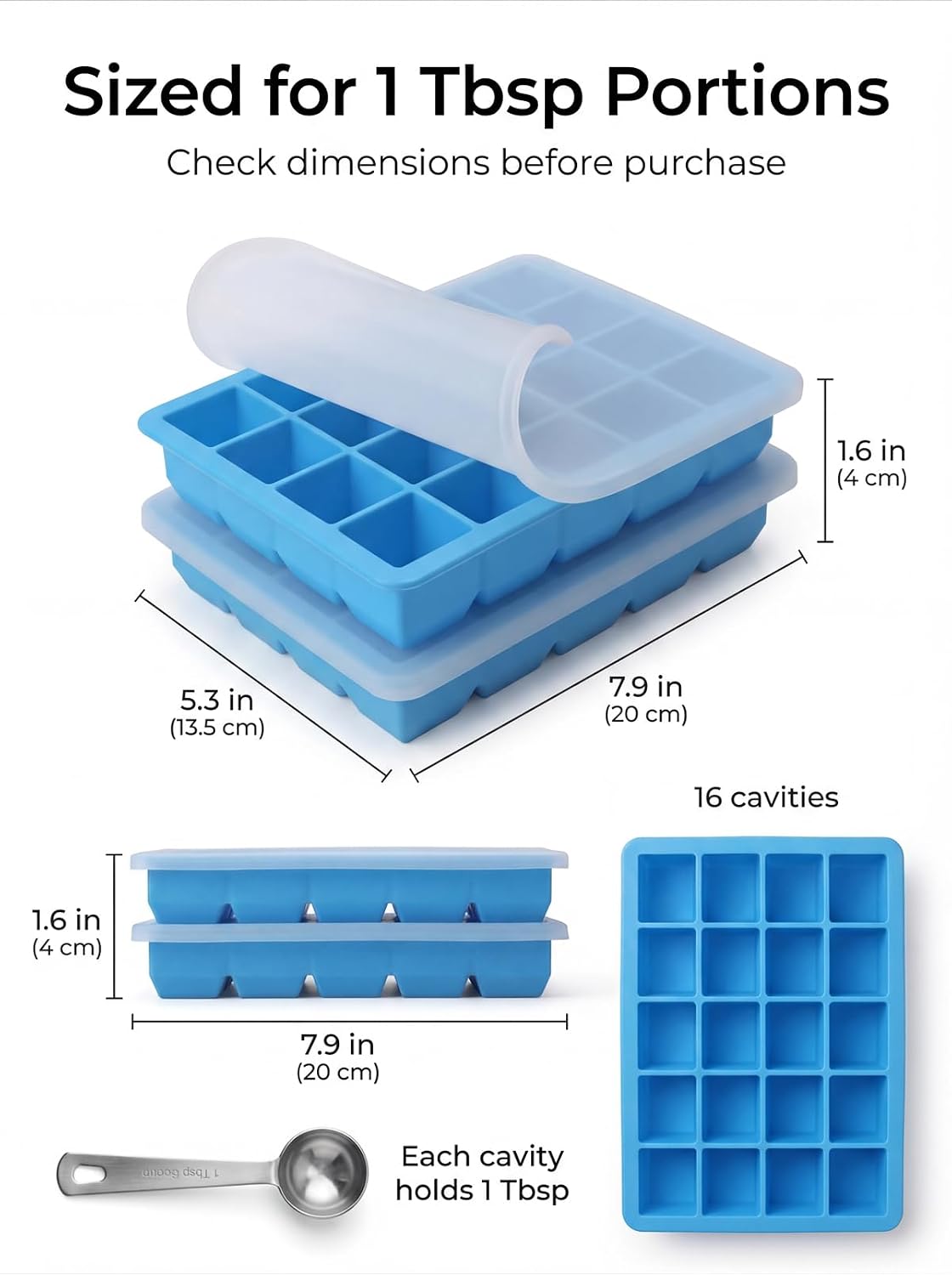 6 Pack 1 Tbsp Silicone Freezer Molds with Lids, Garlic Freezer Tray for Herbs, Ginger, Pesto, Tomato Paste, Lemon Juice & Ice Cubes, Food Grade Easy Release Portion Control Trays