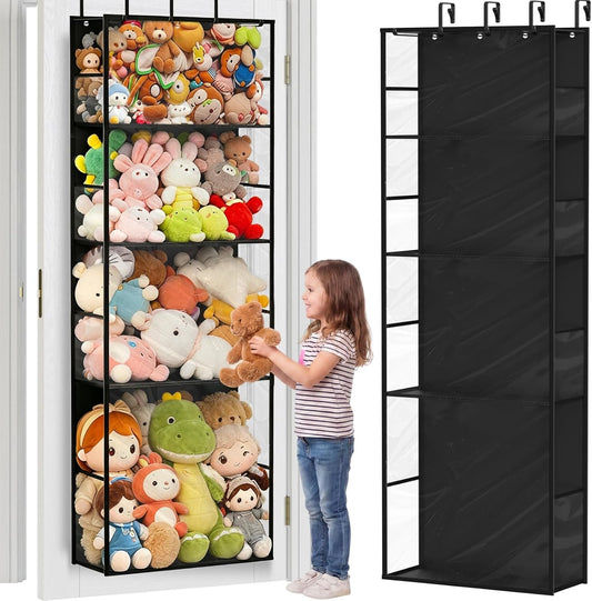 Over the Door Stuffed Animal Storage with Clear Dust Cover