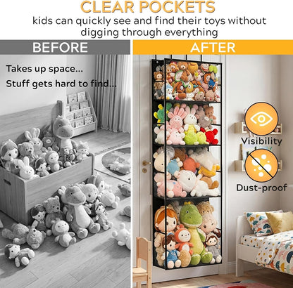 Over the Door Stuffed Animal Storage with Clear Dust Cover