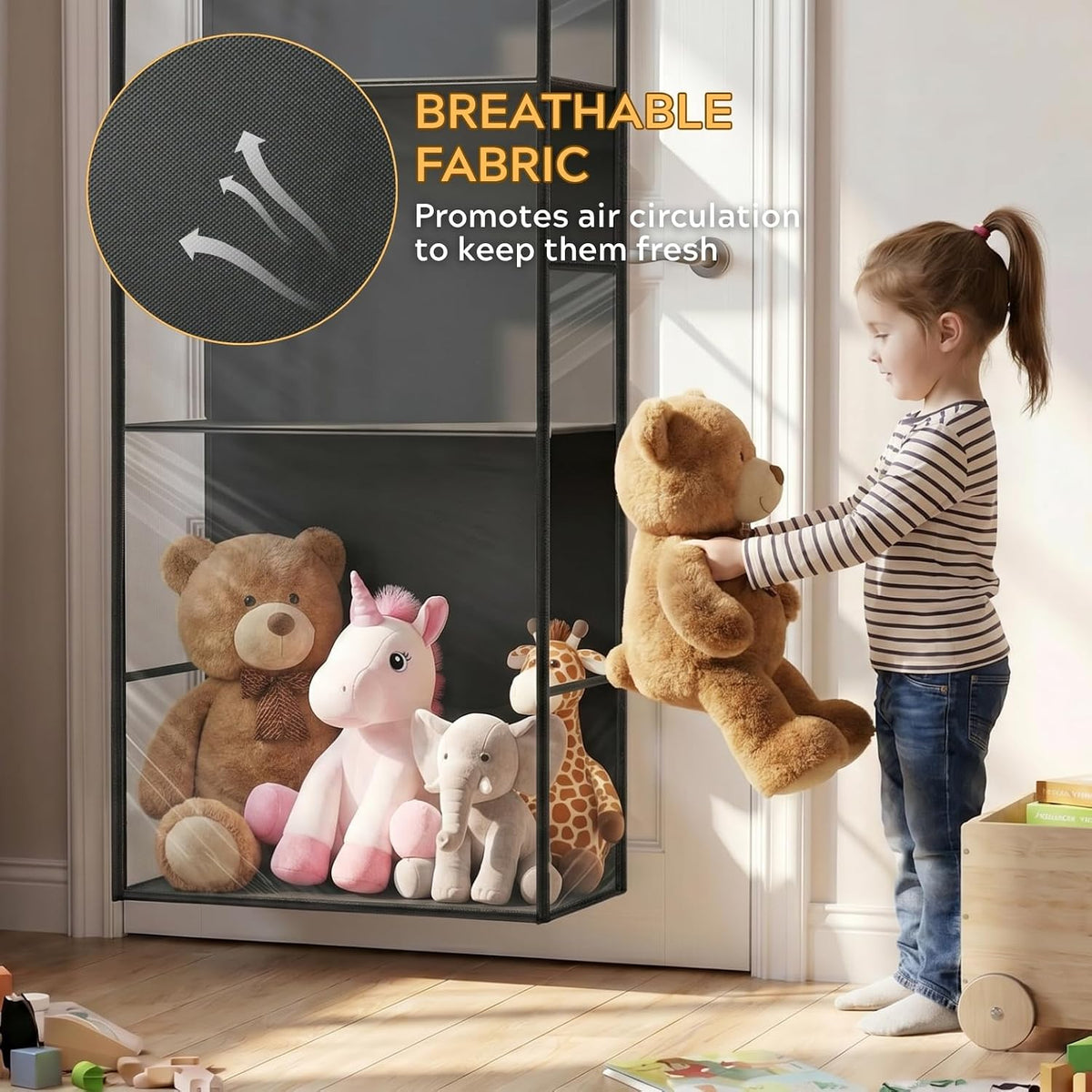 Over the Door Stuffed Animal Storage with Clear Dust Cover