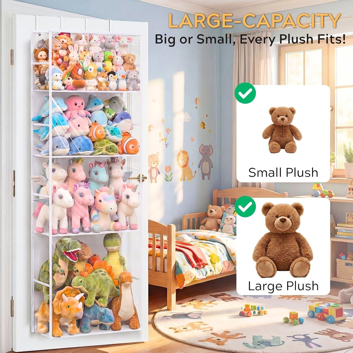 Over the Door Stuffed Animal Storage with Clear Dust Cover
