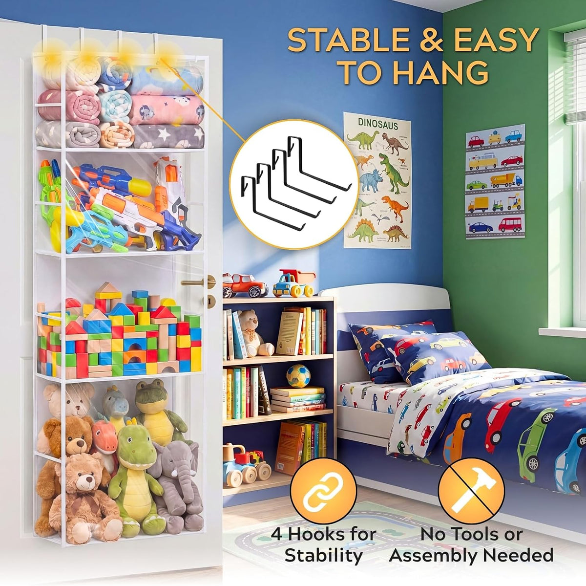 Over the Door Stuffed Animal Storage with Clear Dust Cover