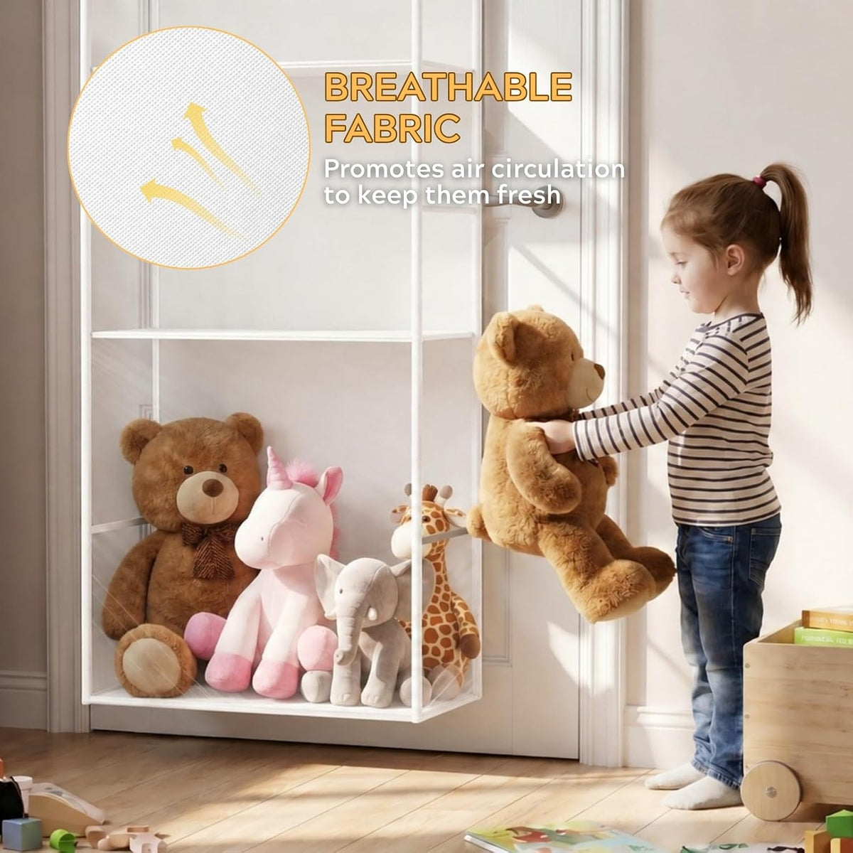 Over the Door Stuffed Animal Storage with Clear Dust Cover