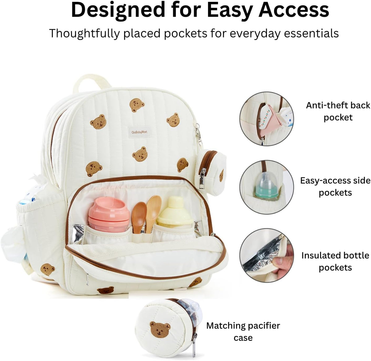 Large Diaper Bag Backpack with Changing Pad, Insulated Bottle Pockets, Travel & Hospital Bag for Mom & Dad (Large - Black Flowers)