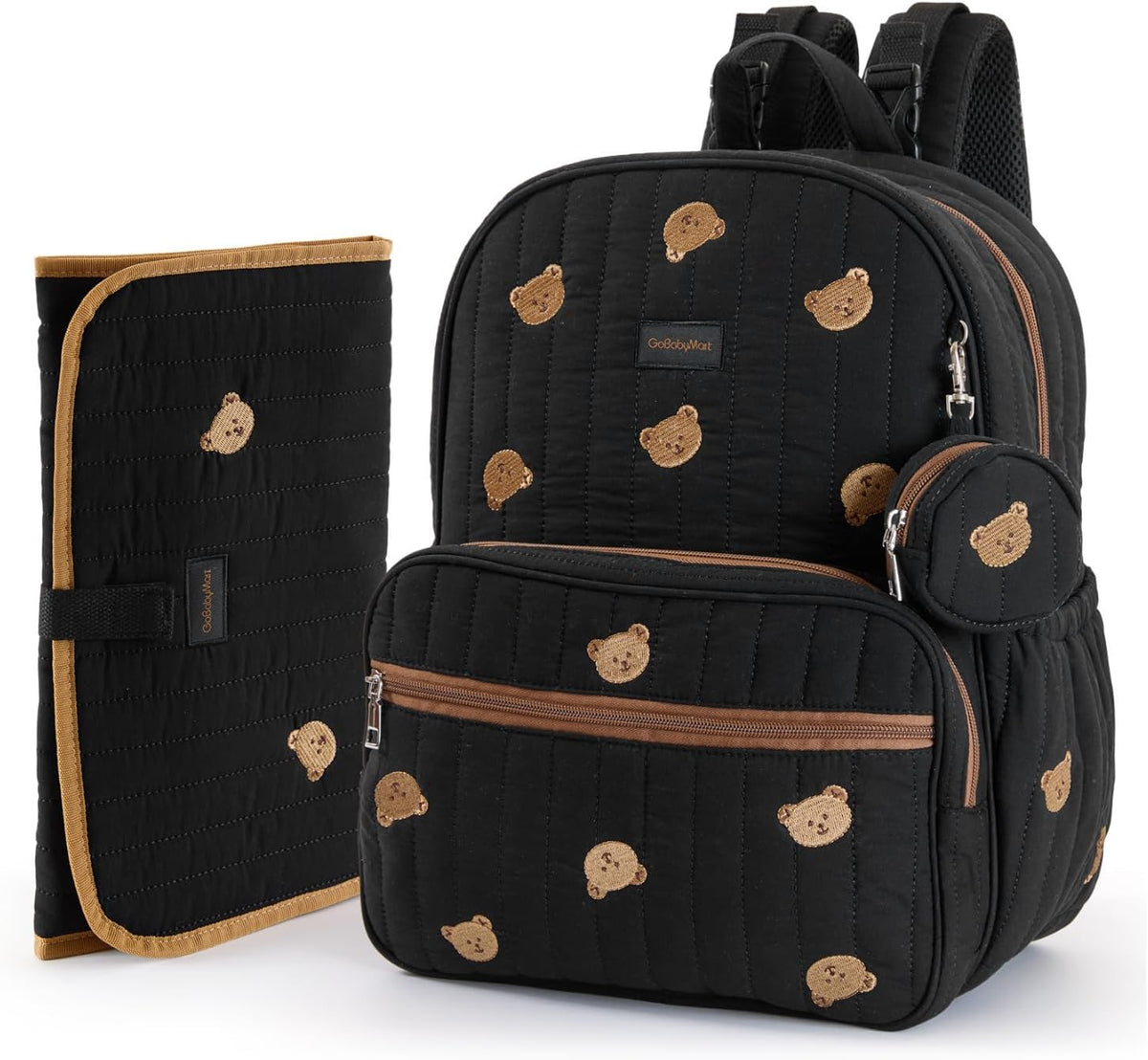 Large Diaper Bag Backpack with Changing Pad, Insulated Bottle Pockets, Travel & Hospital Bag for Mom & Dad (Large - Black Flowers)