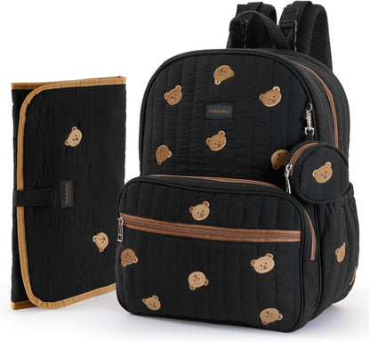 Large Diaper Bag Backpack with Changing Pad, Insulated Bottle Pockets, Travel & Hospital Bag for Mom & Dad (Large - Black Flowers)