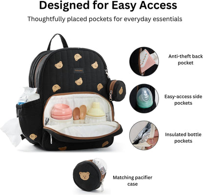 Large Diaper Bag Backpack with Changing Pad, Insulated Bottle Pockets, Travel & Hospital Bag for Mom & Dad (Large - Black Flowers)