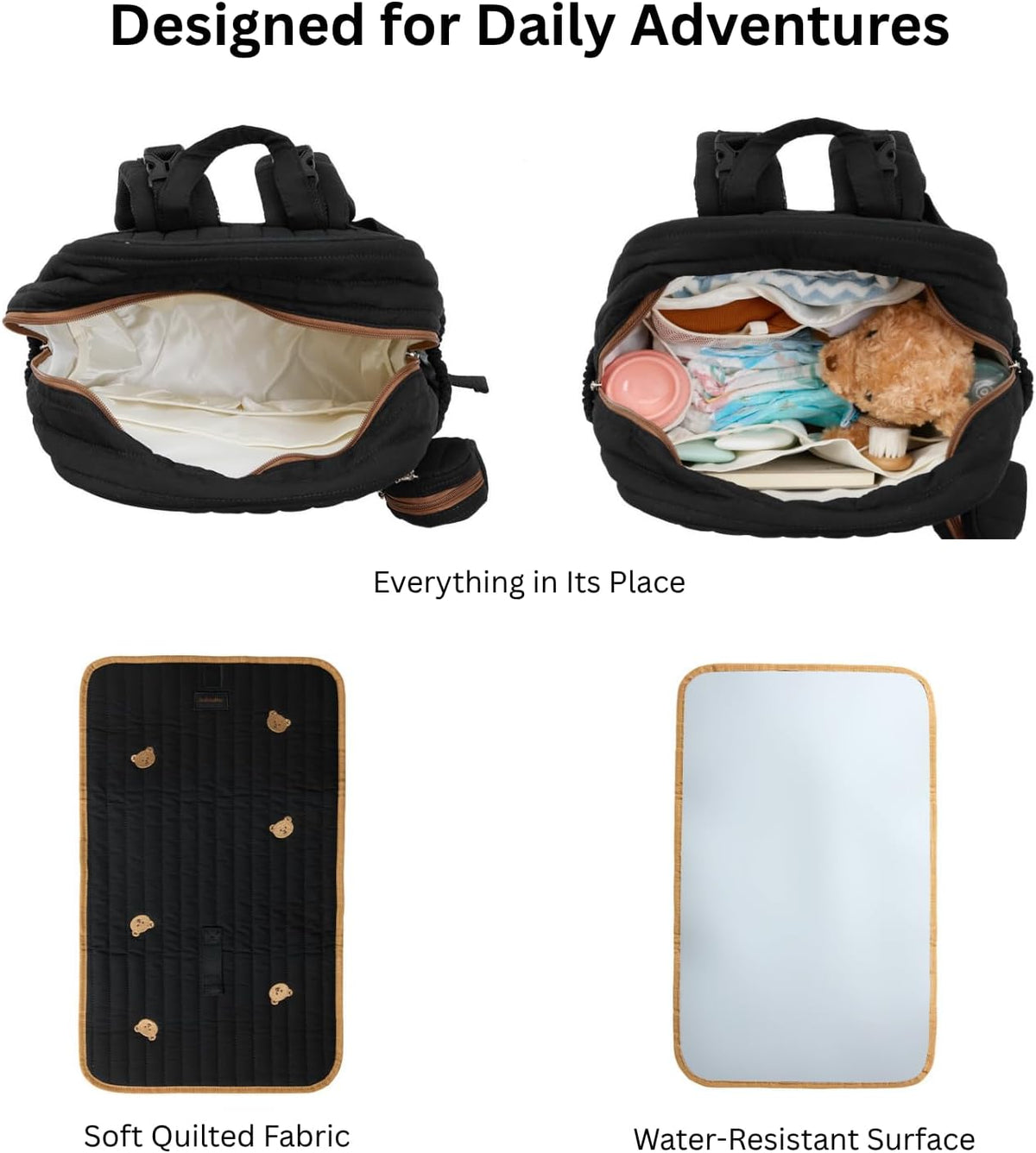 Large Diaper Bag Backpack with Changing Pad, Insulated Bottle Pockets, Travel & Hospital Bag for Mom & Dad (Large - Black Flowers)