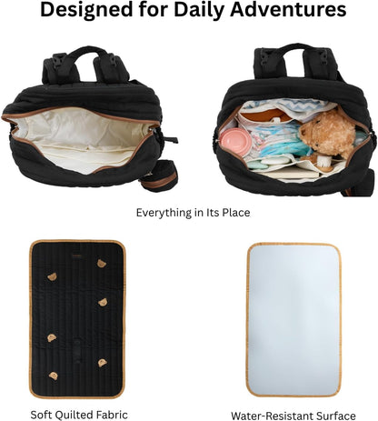 Large Diaper Bag Backpack with Changing Pad, Insulated Bottle Pockets, Travel & Hospital Bag for Mom & Dad (Large - Black Flowers)