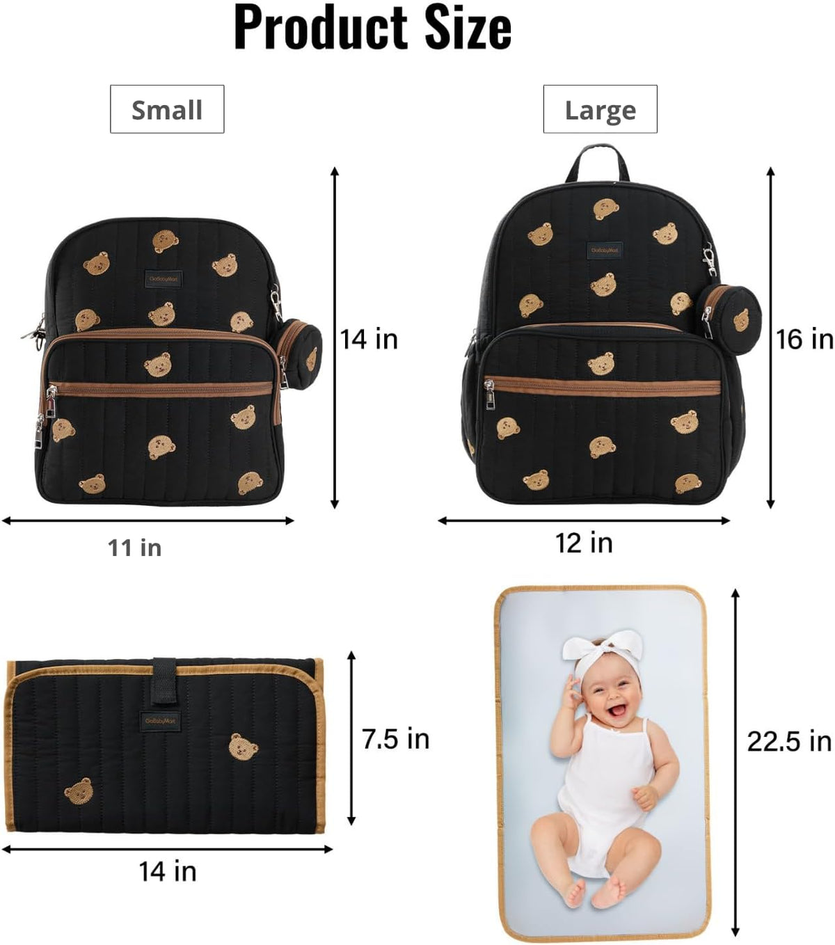 Large Diaper Bag Backpack with Changing Pad, Insulated Bottle Pockets, Travel & Hospital Bag for Mom & Dad (Large - Black Flowers)