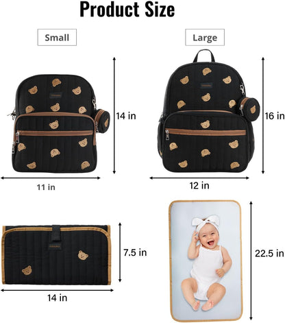 Large Diaper Bag Backpack with Changing Pad, Insulated Bottle Pockets, Travel & Hospital Bag for Mom & Dad (Large - Black Flowers)