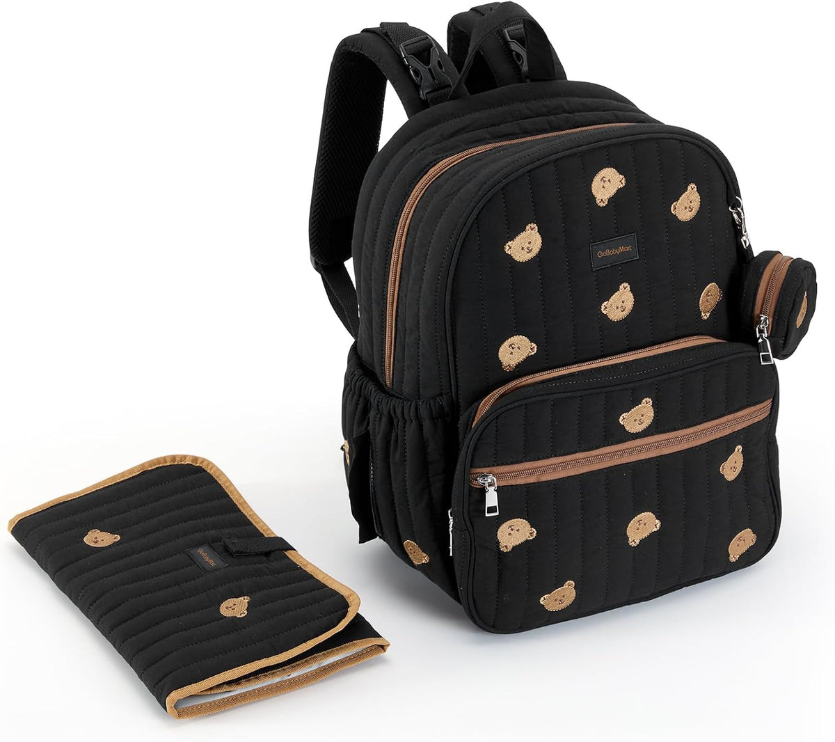 Large Diaper Bag Backpack with Changing Pad, Insulated Bottle Pockets, Travel & Hospital Bag for Mom & Dad (Large - Black Flowers)