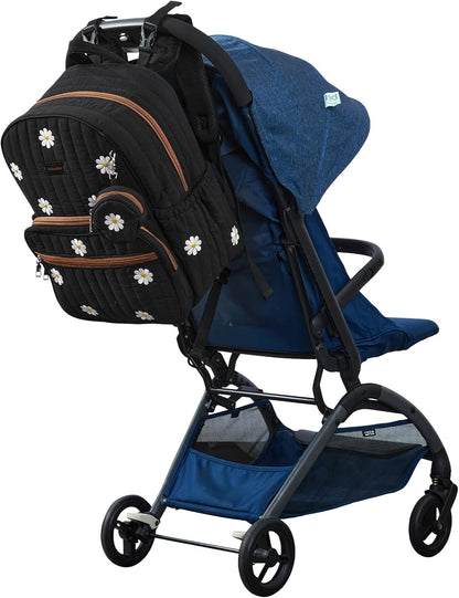 Large Diaper Bag Backpack with Changing Pad, Insulated Bottle Pockets, Travel & Hospital Bag for Mom & Dad (Large - Black Flowers)
