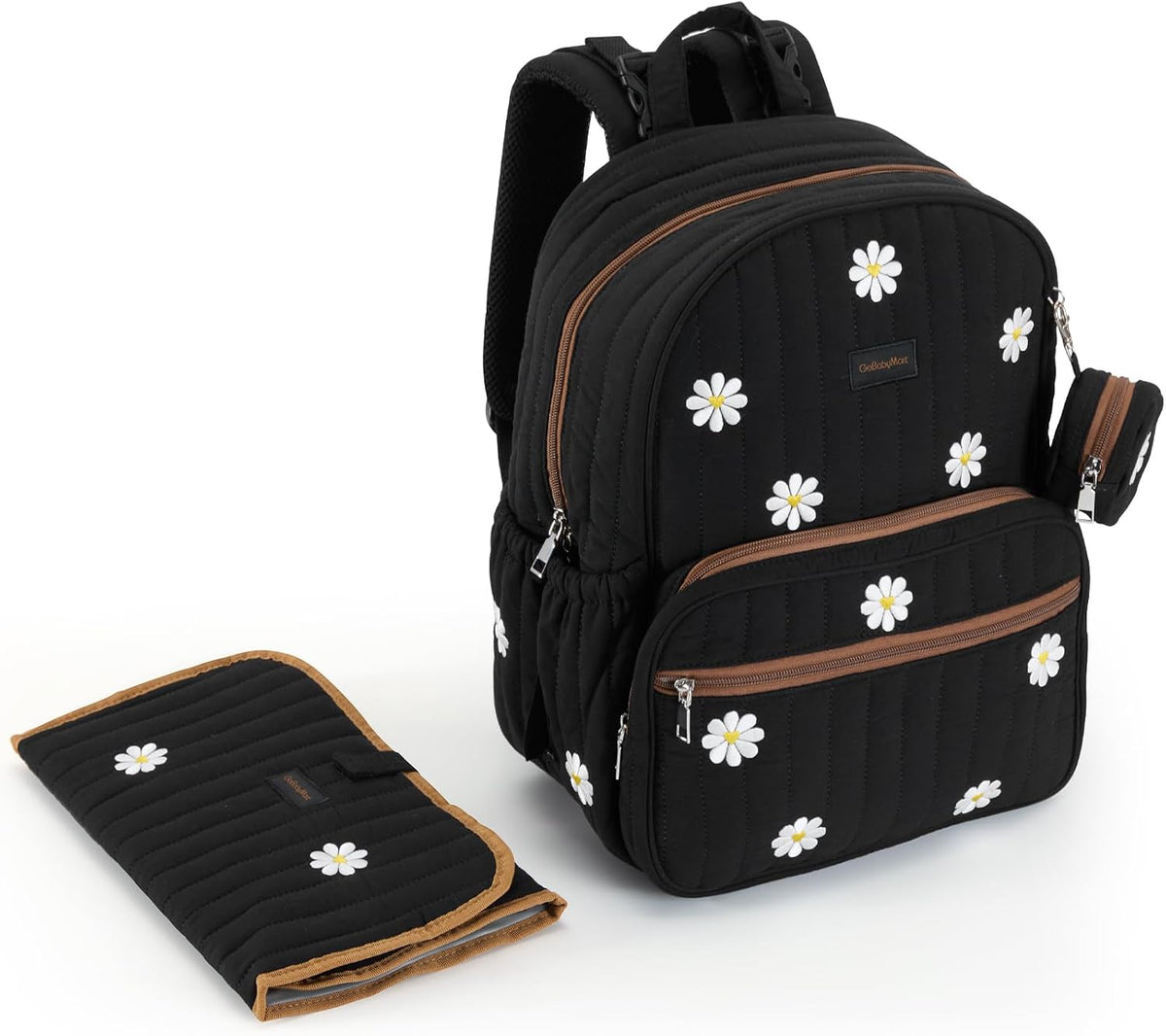 Large Diaper Bag Backpack with Changing Pad, Insulated Bottle Pockets, Travel & Hospital Bag for Mom & Dad (Large - Black Flowers)