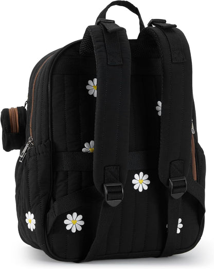 Large Diaper Bag Backpack with Changing Pad, Insulated Bottle Pockets, Travel & Hospital Bag for Mom & Dad (Large - Black Flowers)