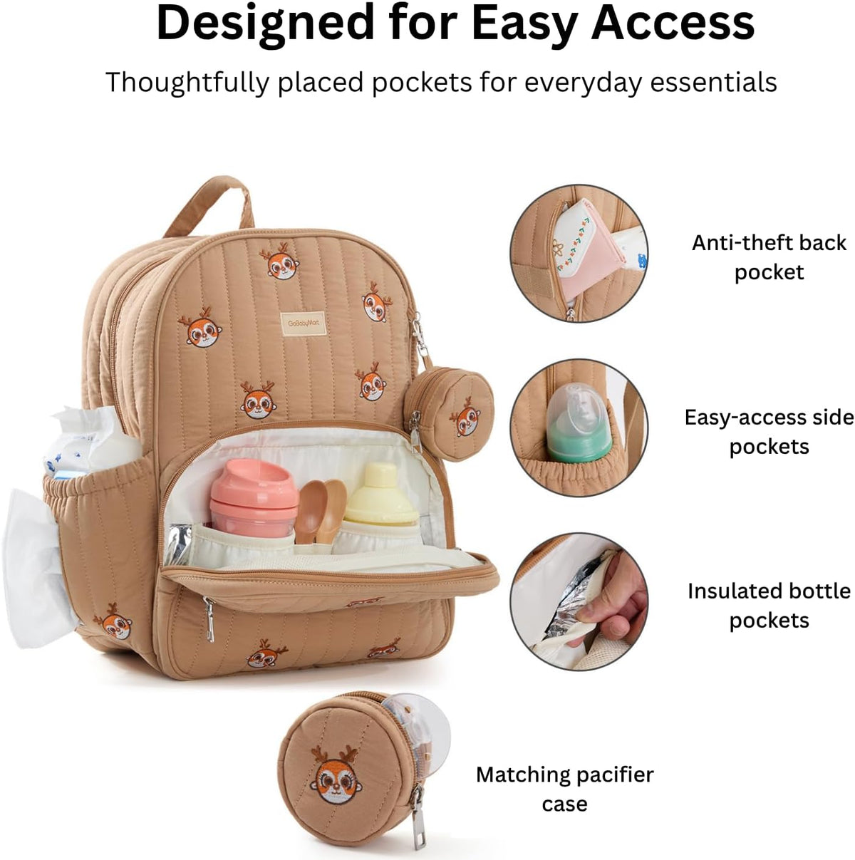 Large Diaper Bag Backpack with Changing Pad, Insulated Bottle Pockets, Travel & Hospital Bag for Mom & Dad (Large - Black Flowers)