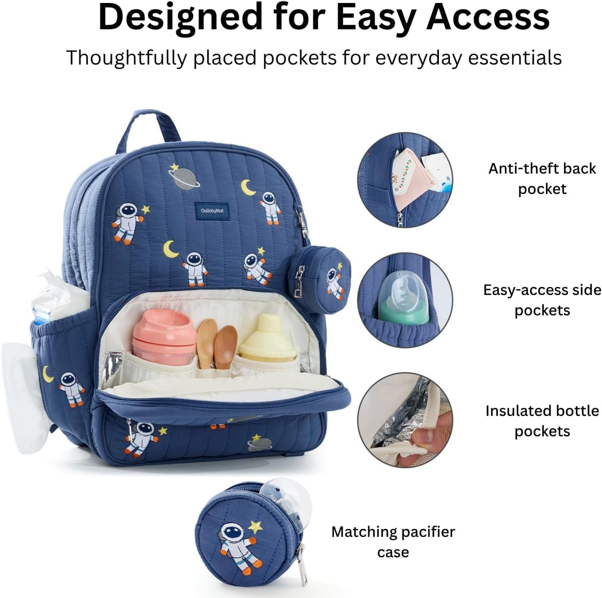 Large Diaper Bag Backpack with Changing Pad, Insulated Bottle Pockets, Travel & Hospital Bag for Mom & Dad (Large - Black Flowers)