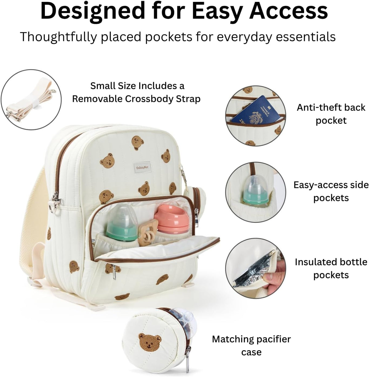 Large Diaper Bag Backpack with Changing Pad, Insulated Bottle Pockets, Travel & Hospital Bag for Mom & Dad (Large - Black Flowers)