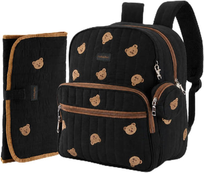 Large Diaper Bag Backpack with Changing Pad, Insulated Bottle Pockets, Travel & Hospital Bag for Mom & Dad (Large - Black Flowers)