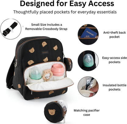 Large Diaper Bag Backpack with Changing Pad, Insulated Bottle Pockets, Travel & Hospital Bag for Mom & Dad (Large - Black Flowers)