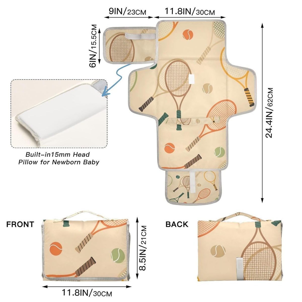 Tennis Racket Pattern Portable Diaper Changing Pad Baby Gear