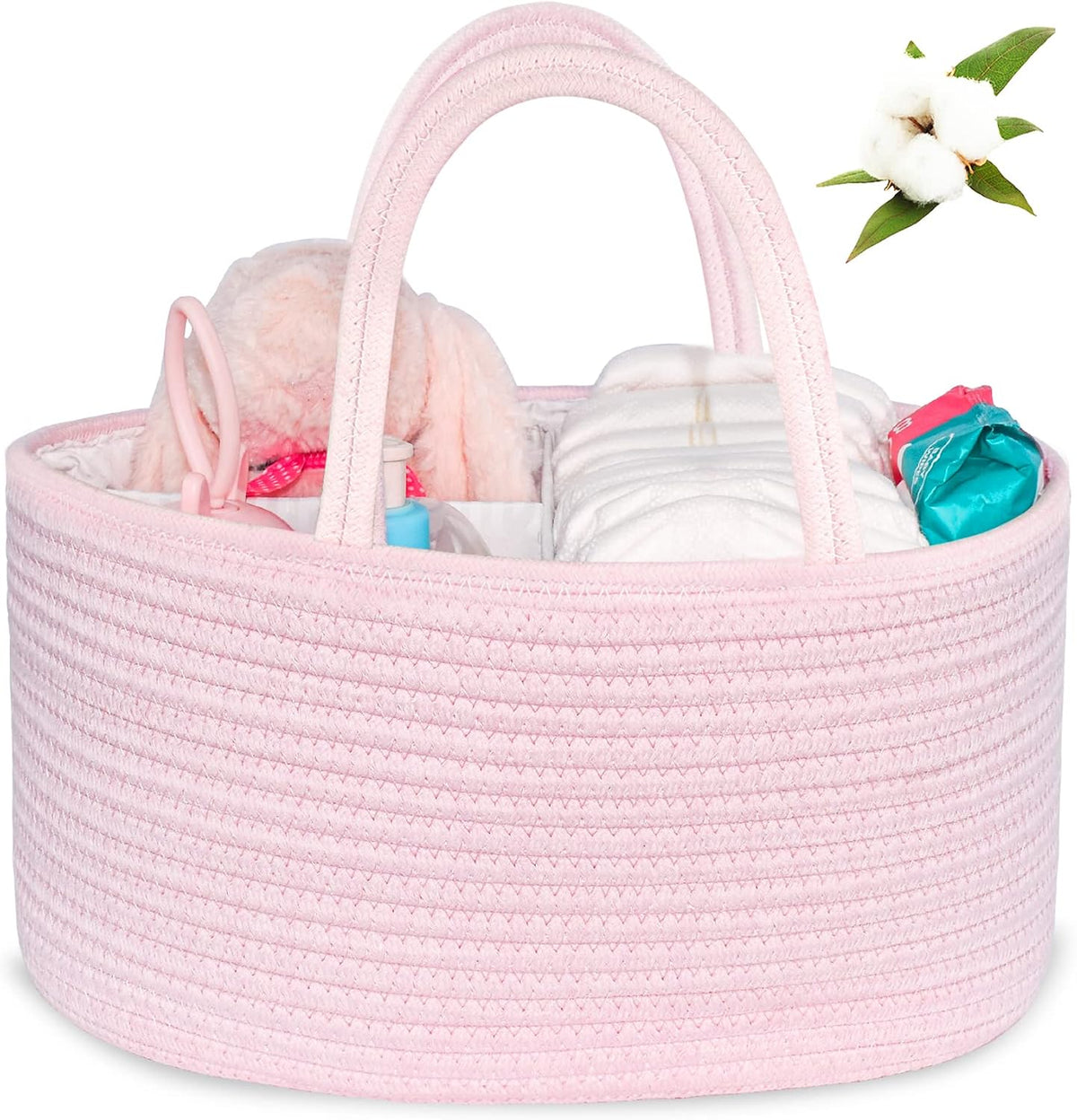 Baby Diaper Caddy Organizer, Boho Jute Rope Nursery Storage Bin Changing Table Car Organizer for Storage Baby Diaper Wipes, Empty Basket for Baby Shower