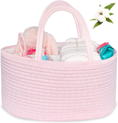 Baby Diaper Caddy Organizer, Boho Jute Rope Nursery Storage Bin Changing Table Car Organizer for Storage Baby Diaper Wipes, Empty Basket for Baby Shower