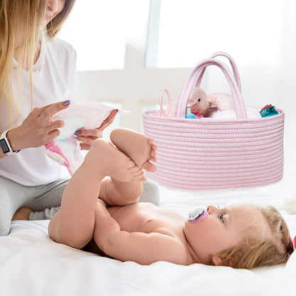 Baby Diaper Caddy Organizer, Boho Jute Rope Nursery Storage Bin Changing Table Car Organizer for Storage Baby Diaper Wipes, Empty Basket for Baby Shower
