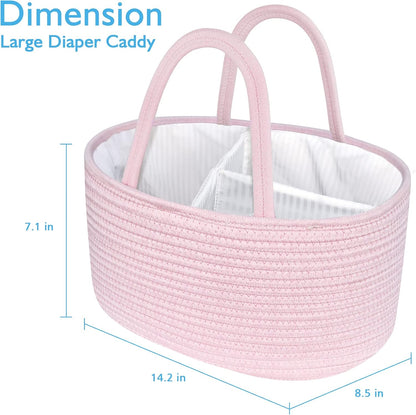 Baby Diaper Caddy Organizer, Boho Jute Rope Nursery Storage Bin Changing Table Car Organizer for Storage Baby Diaper Wipes, Empty Basket for Baby Shower