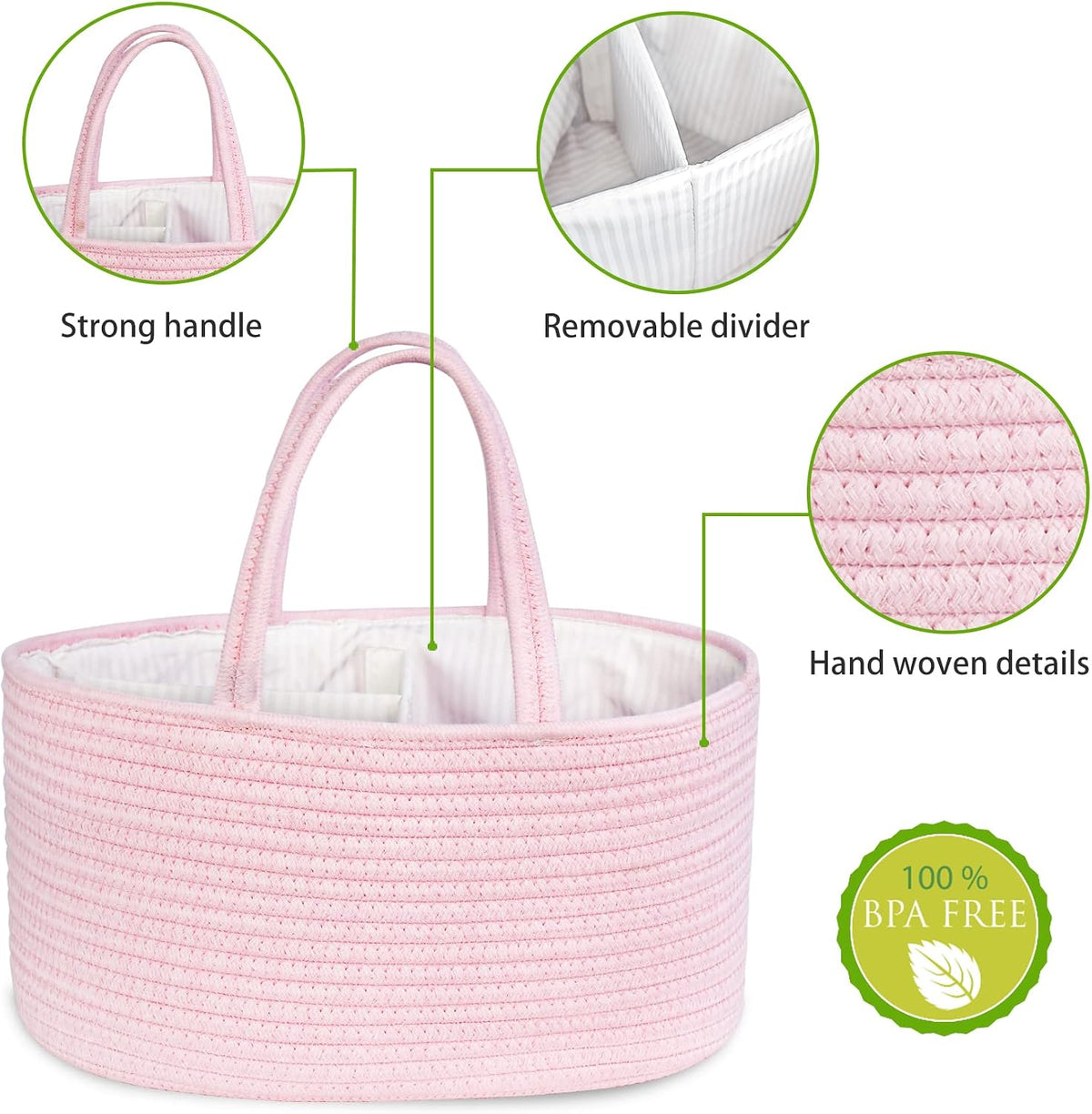 Baby Diaper Caddy Organizer, Boho Jute Rope Nursery Storage Bin Changing Table Car Organizer for Storage Baby Diaper Wipes, Empty Basket for Baby Shower