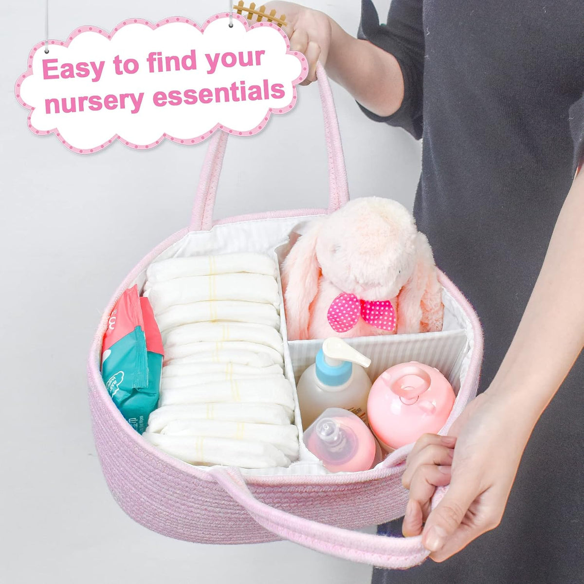 Baby Diaper Caddy Organizer, Boho Jute Rope Nursery Storage Bin Changing Table Car Organizer for Storage Baby Diaper Wipes, Empty Basket for Baby Shower