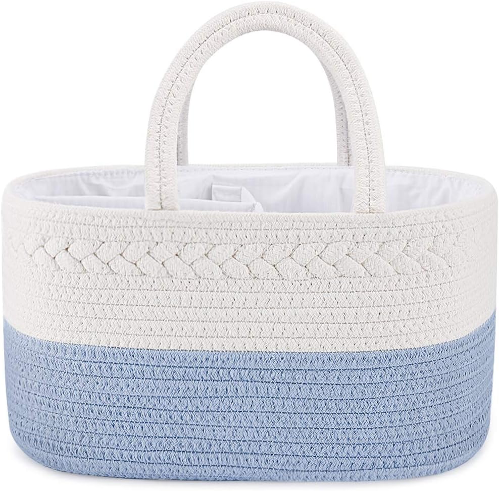 Baby Diaper Caddy Organizer, Boho Jute Rope Nursery Storage Bin Changing Table Car Organizer for Storage Baby Diaper Wipes, Empty Basket for Baby Shower