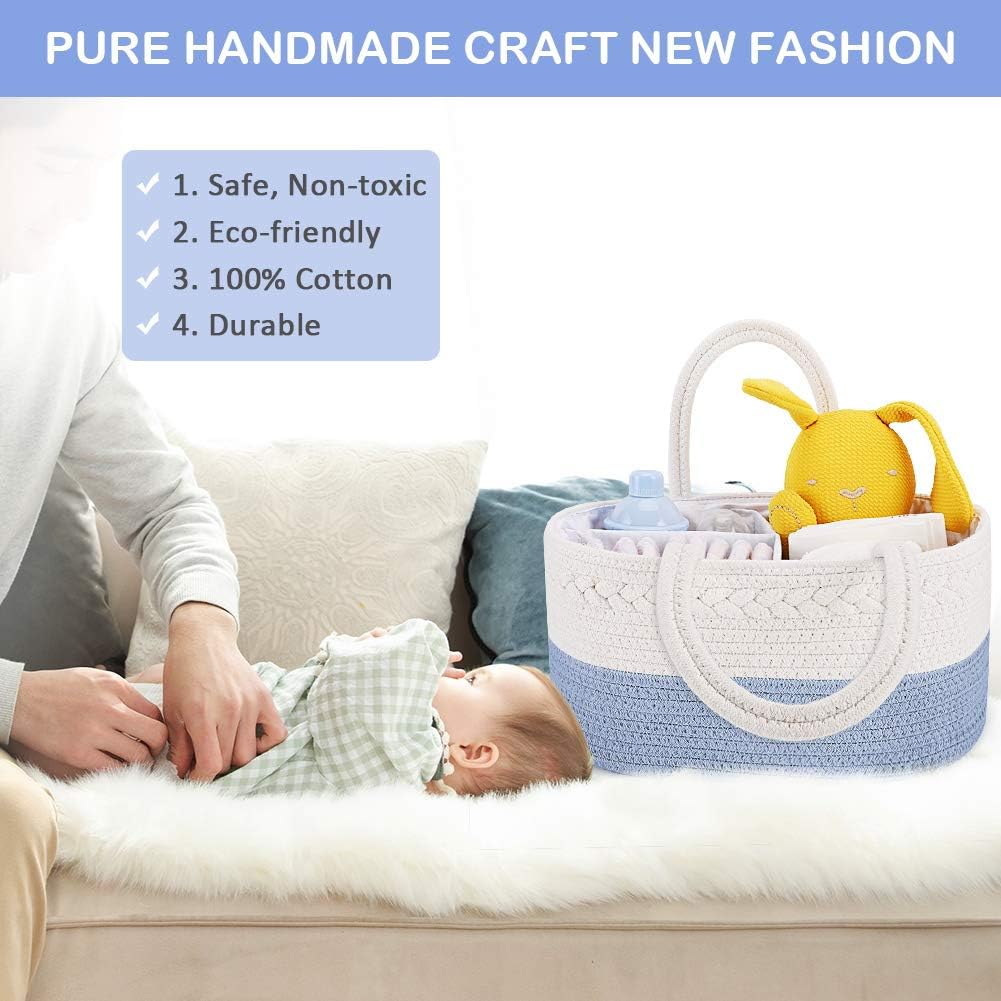 Baby Diaper Caddy Organizer, Boho Jute Rope Nursery Storage Bin Changing Table Car Organizer for Storage Baby Diaper Wipes, Empty Basket for Baby Shower