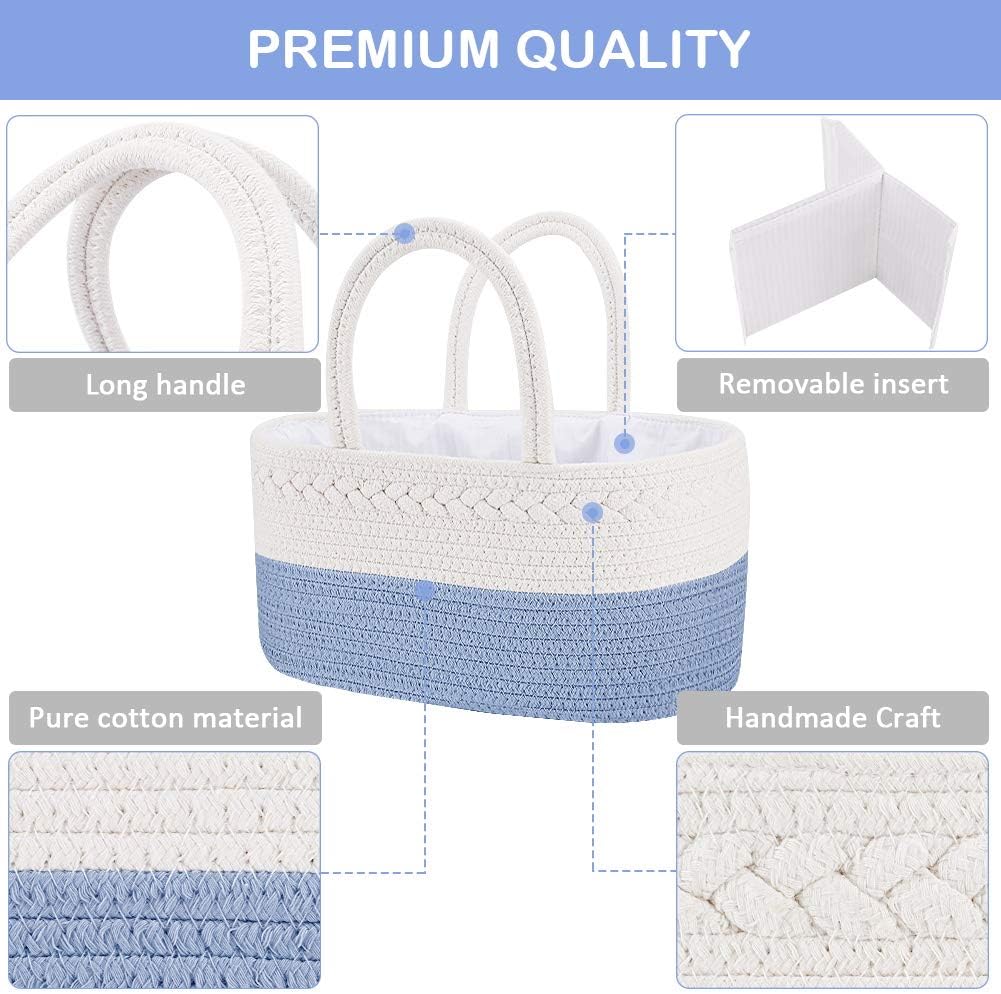 Baby Diaper Caddy Organizer, Boho Jute Rope Nursery Storage Bin Changing Table Car Organizer for Storage Baby Diaper Wipes, Empty Basket for Baby Shower