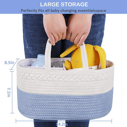 Baby Diaper Caddy Organizer, Boho Jute Rope Nursery Storage Bin Changing Table Car Organizer for Storage Baby Diaper Wipes, Empty Basket for Baby Shower