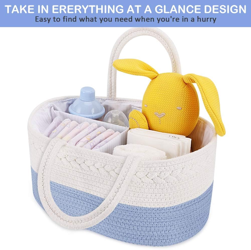 Baby Diaper Caddy Organizer, Boho Jute Rope Nursery Storage Bin Changing Table Car Organizer for Storage Baby Diaper Wipes, Empty Basket for Baby Shower