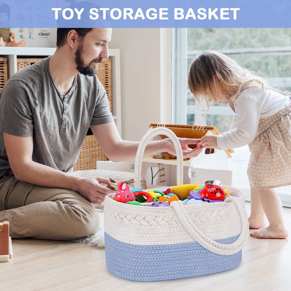 Baby Diaper Caddy Organizer, Boho Jute Rope Nursery Storage Bin Changing Table Car Organizer for Storage Baby Diaper Wipes, Empty Basket for Baby Shower