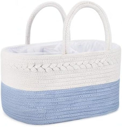 Baby Diaper Caddy Organizer, Boho Jute Rope Nursery Storage Bin Changing Table Car Organizer for Storage Baby Diaper Wipes, Empty Basket for Baby Shower