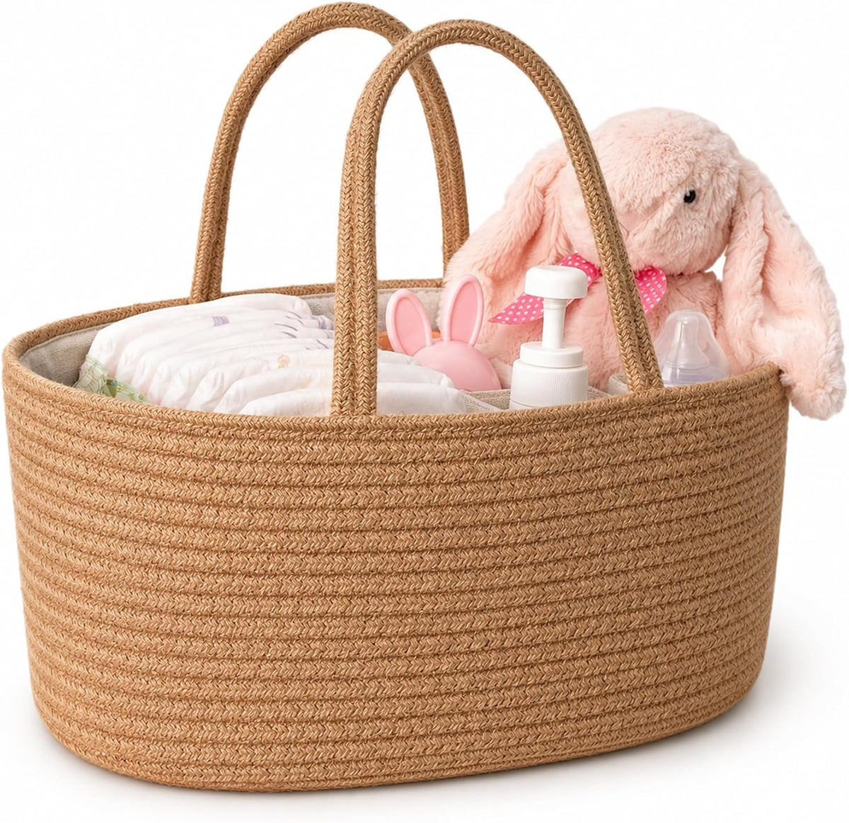 Baby Diaper Caddy Organizer, Boho Jute Rope Nursery Storage Bin Changing Table Car Organizer for Storage Baby Diaper Wipes, Empty Basket for Baby Shower