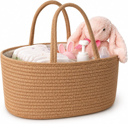 Baby Diaper Caddy Organizer, Boho Jute Rope Nursery Storage Bin Changing Table Car Organizer for Storage Baby Diaper Wipes, Empty Basket for Baby Shower