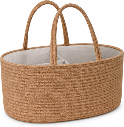 Baby Diaper Caddy Organizer, Boho Jute Rope Nursery Storage Bin Changing Table Car Organizer for Storage Baby Diaper Wipes, Empty Basket for Baby Shower