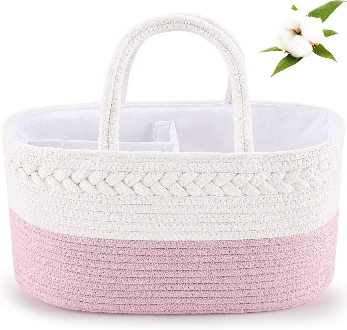 Baby Diaper Caddy Organizer, Boho Jute Rope Nursery Storage Bin Changing Table Car Organizer for Storage Baby Diaper Wipes, Empty Basket for Baby Shower