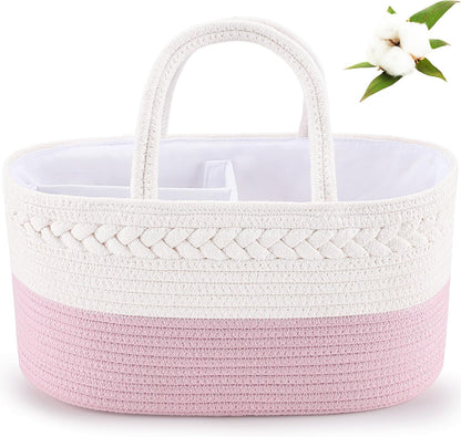 Baby Diaper Caddy Organizer, Boho Jute Rope Nursery Storage Bin Changing Table Car Organizer for Storage Baby Diaper Wipes, Empty Basket for Baby Shower