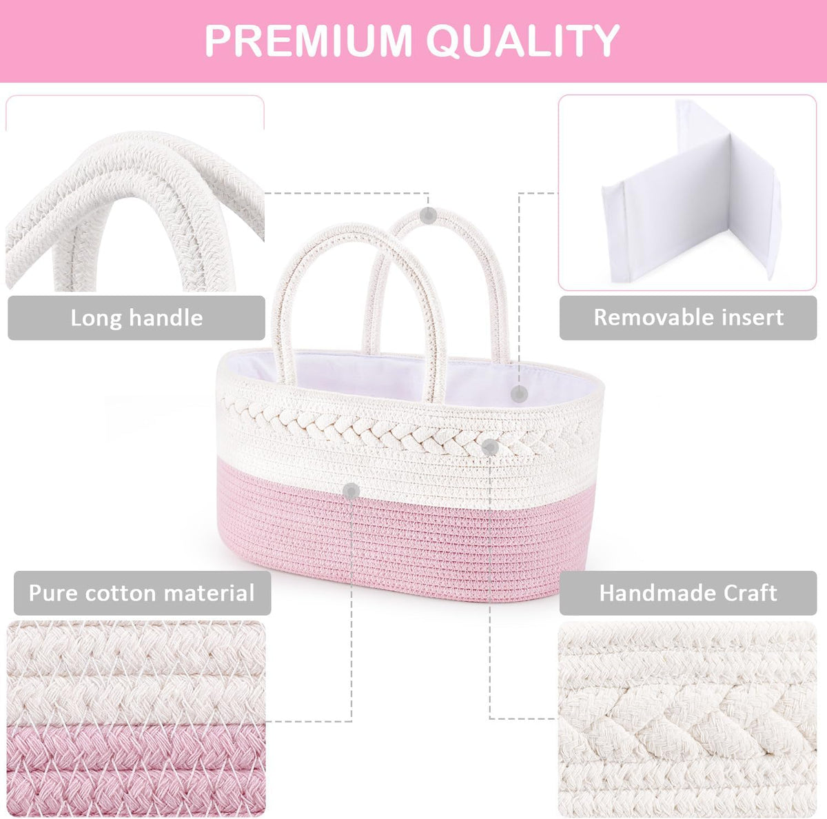 Baby Diaper Caddy Organizer, Boho Jute Rope Nursery Storage Bin Changing Table Car Organizer for Storage Baby Diaper Wipes, Empty Basket for Baby Shower